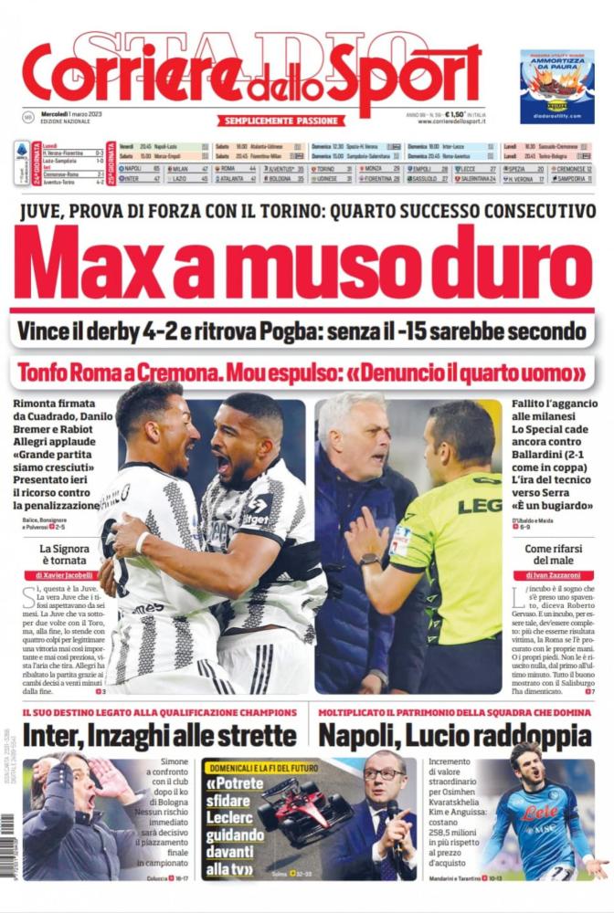 Prima Pagina Corriere Dello Sport Napoli Lucio Raddoppia