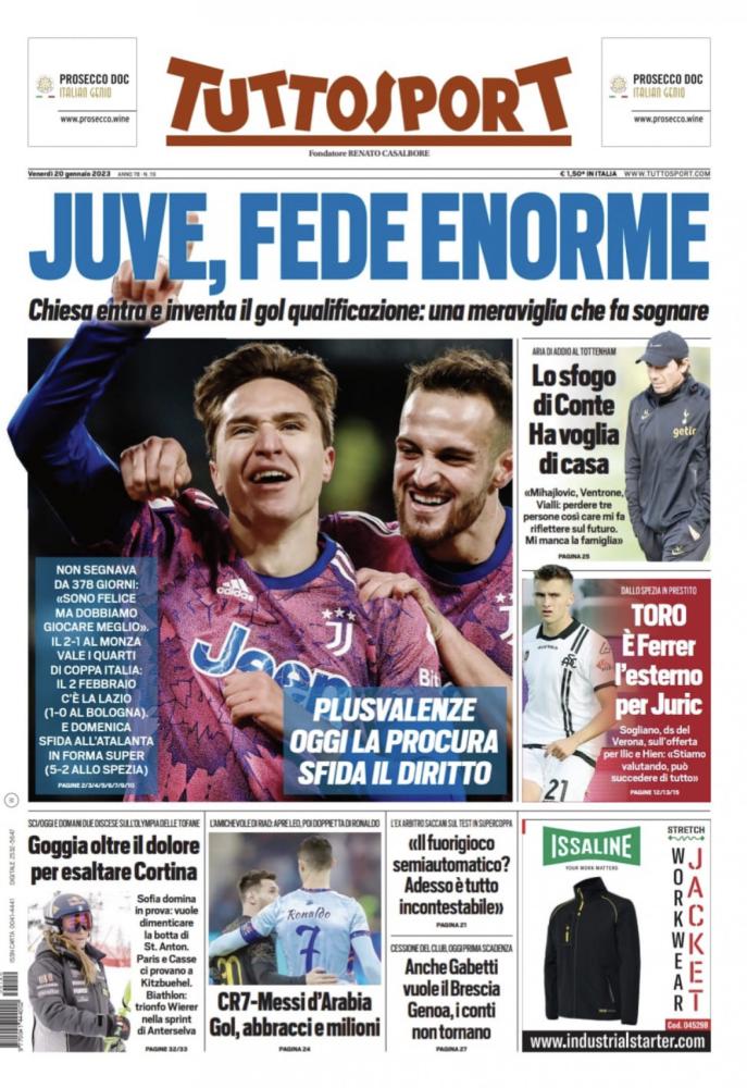 Prima Pagina Tuttosport “juve Fede Enorme”