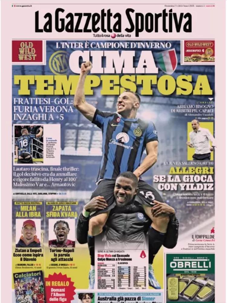 Prima Pagina Gazzetta Non Apre Con Lo Scandalo Var Cima Tempestosa