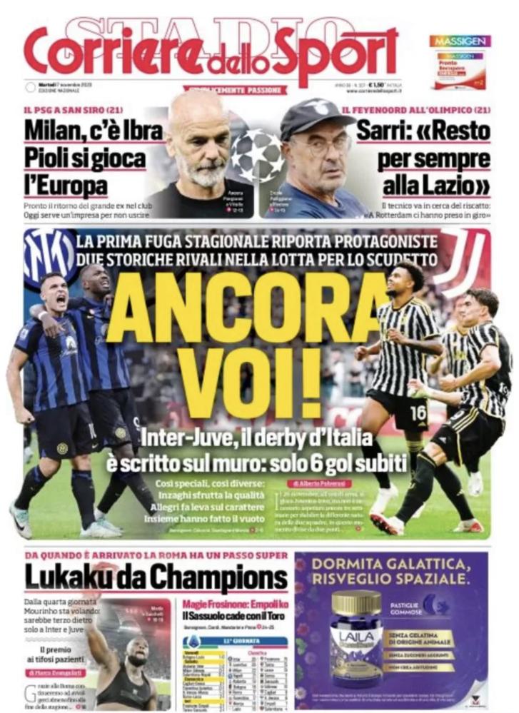 PRIMA PAGINA - Corriere Dello Sport: “Ancora Voi!”