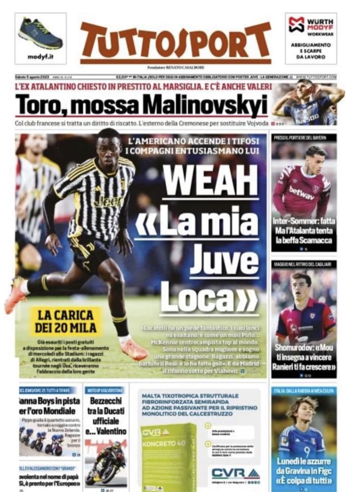 PRIMA PAGINA - Tuttosport Apre Con L’intervista A Weah: “La Mia Juve Loca”