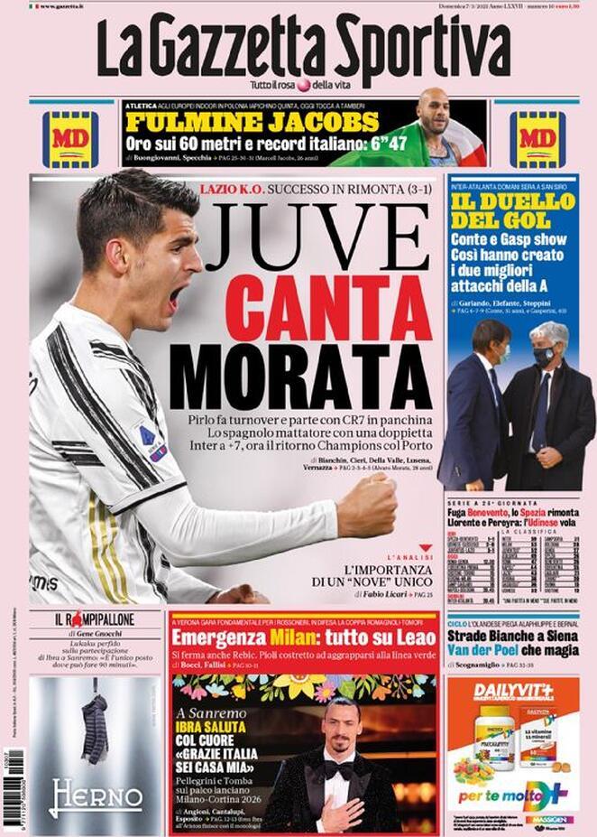 Prima Pagina Gazzetta Juve Canta Morata Emergenza Milan