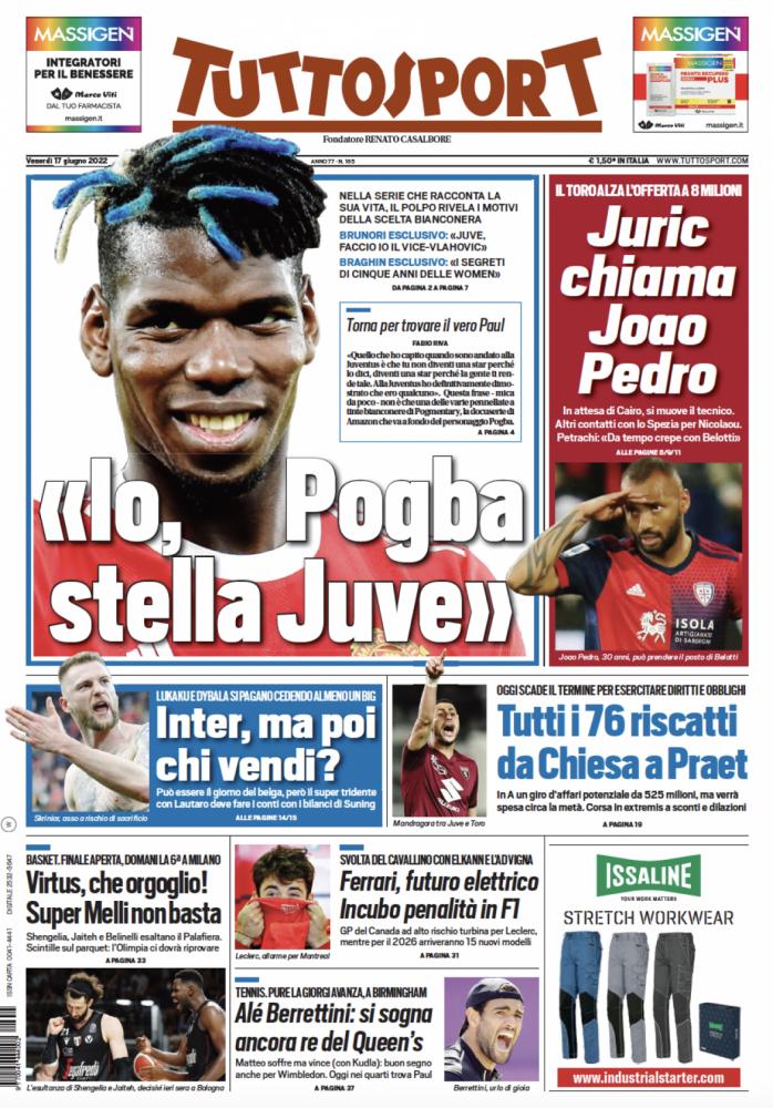 PRIMA PAGINA - Tuttosport: "Io, Pogba Stella Juve"