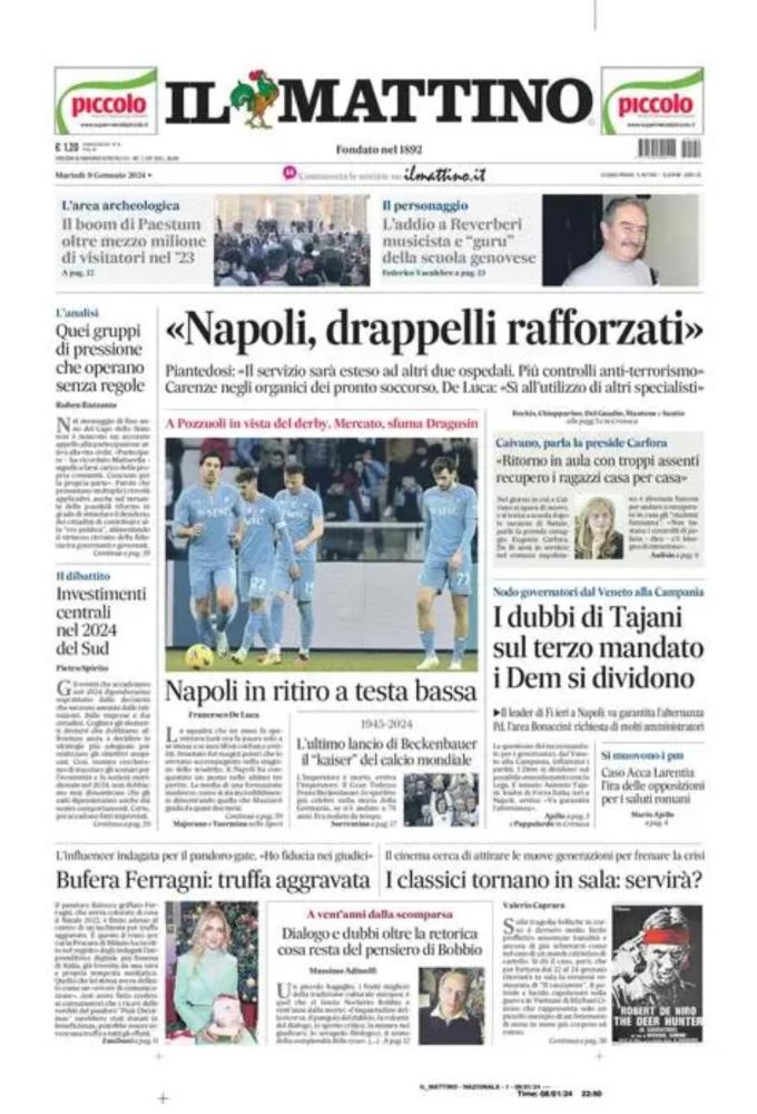 Prima Pagina Il Mattino Napoli In Ritiro A Testa Bassa